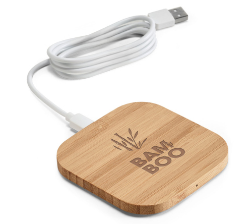 Brinde carregador wireless em bambu personalizado