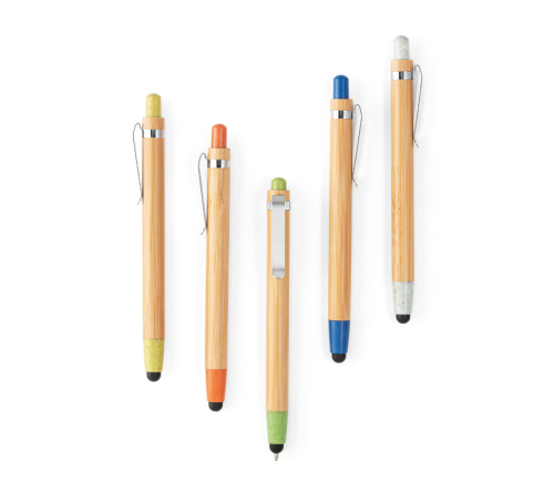 Brinde caneta em bambu touch personalizada