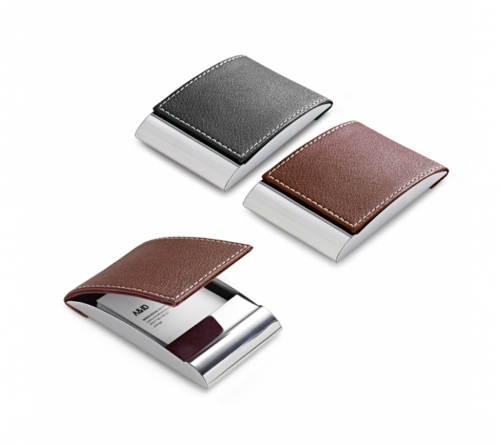 Brinde porta cartão metal e couro sintético personalizado