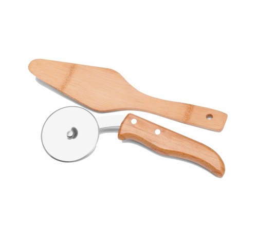 Brinde cortador de pizza em inox e bambu personalizado
