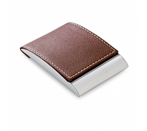 Brinde porta cartão metal e couro sintético personalizado