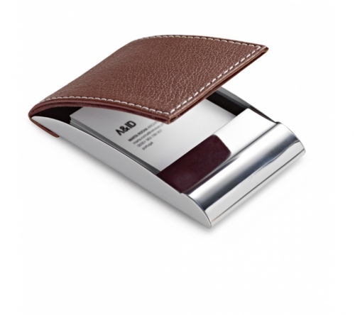 Brinde porta cartão metal e couro sintético personalizado