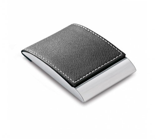 Brinde porta cartão metal e couro sintético personalizado