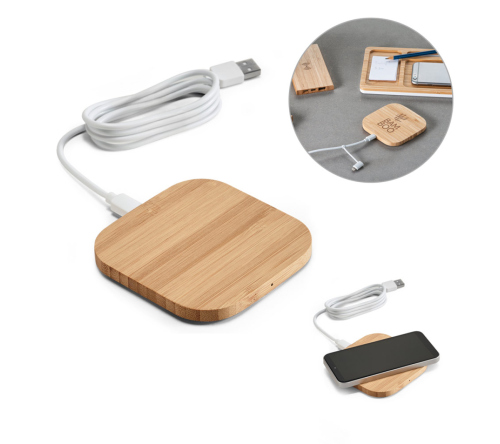 Brinde carregador wireless em bambu personalizado