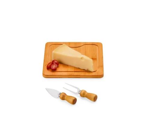 Conjunto para Queijo em Bambu / Madeira / Inox - 3 Pçs