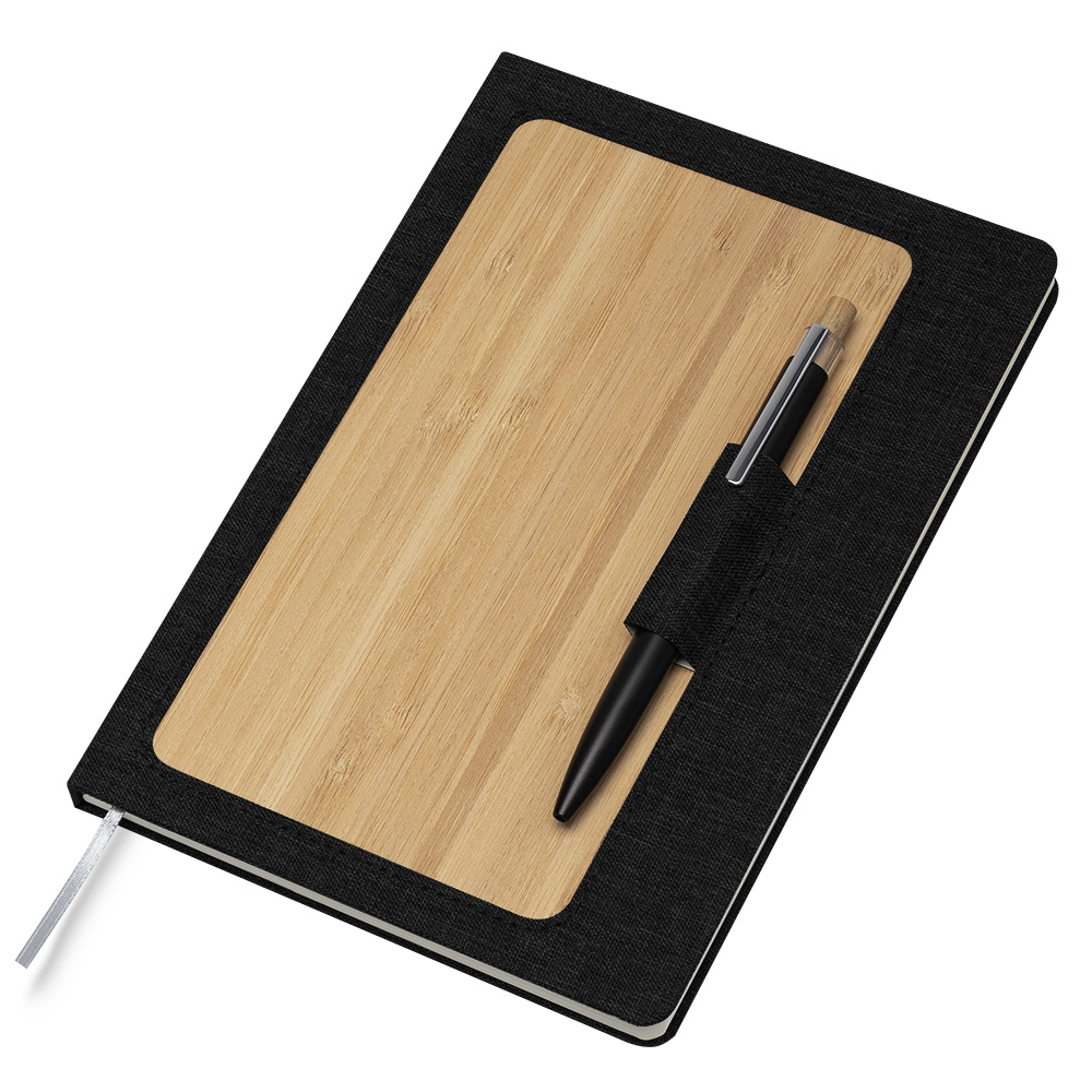 Caderno personalizado com capa em RPET e Bambu
