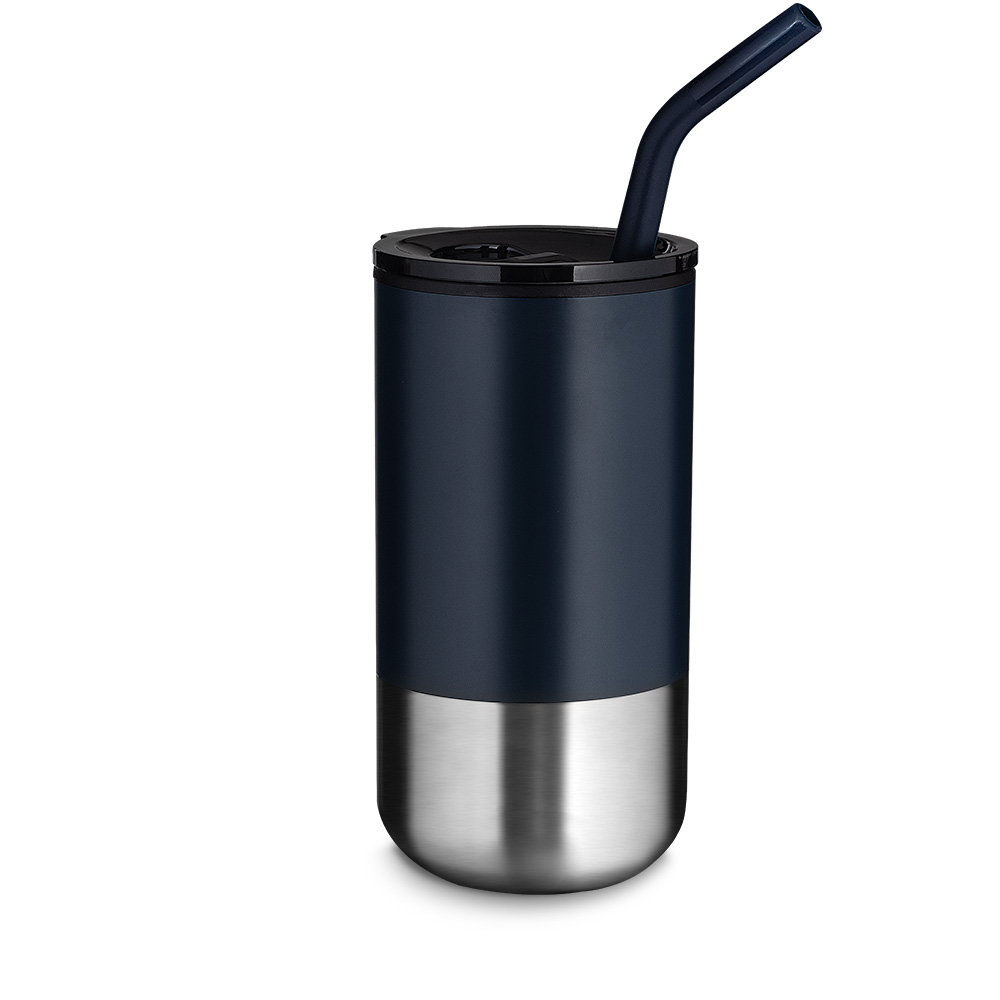 Copo com canudo, inox com revestimento plástico 550ml