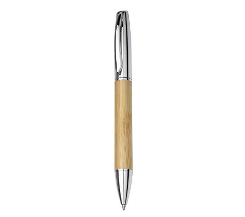 Caneta exacutiva bambu com detalhes em metal.