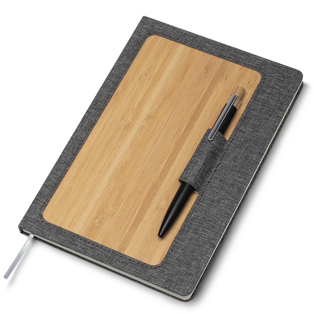 Caderno personalizado com capa em RPET e Bambu