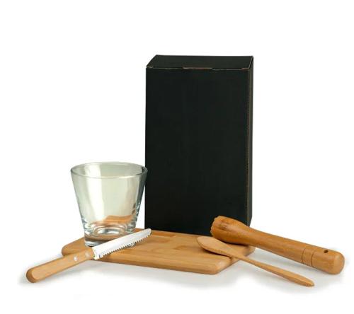 Kit para Caipirinha em Bambu com Tábua e Socador - 5 Pçs