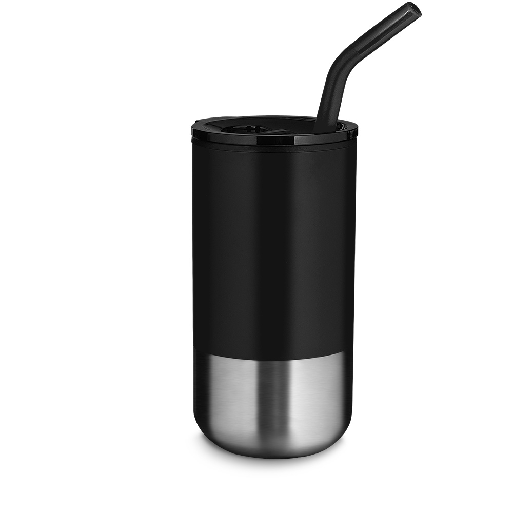 Copo com canudo, inox com revestimento plástico 550ml