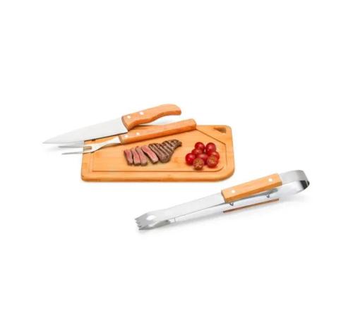 Kit para Churrasco em Bambu / Inox / Madeira - 4 Pçs