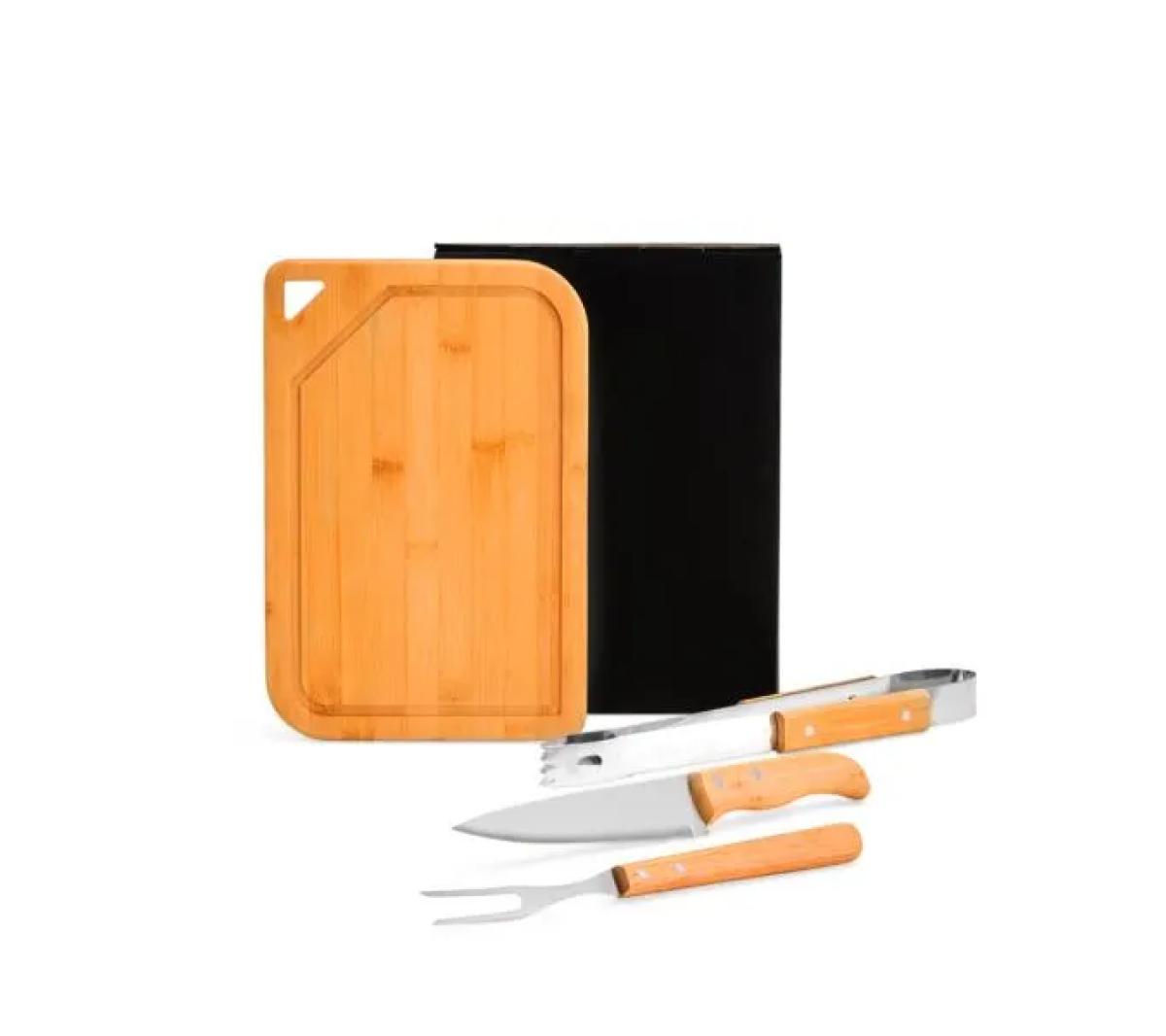 Cozinha e afins Kit churrasco personalizado Kit para Churrasco em Bambu / Inox / Madeira - 4 Pçs