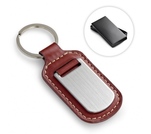 Brinde chaveiro executivo personalizado em couro sintético e metal