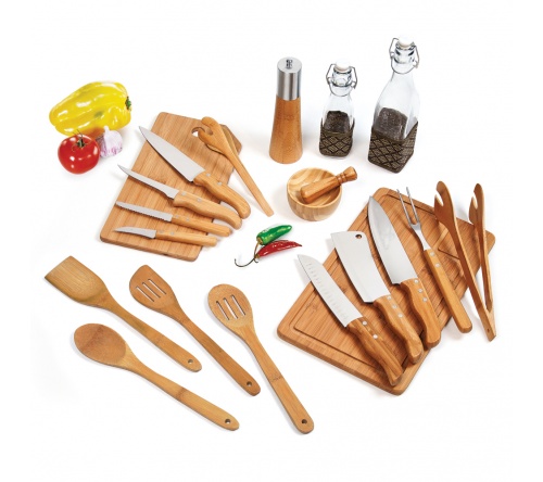 Brinde kit gourmet em bambu/vidro/inox FBKT-00203