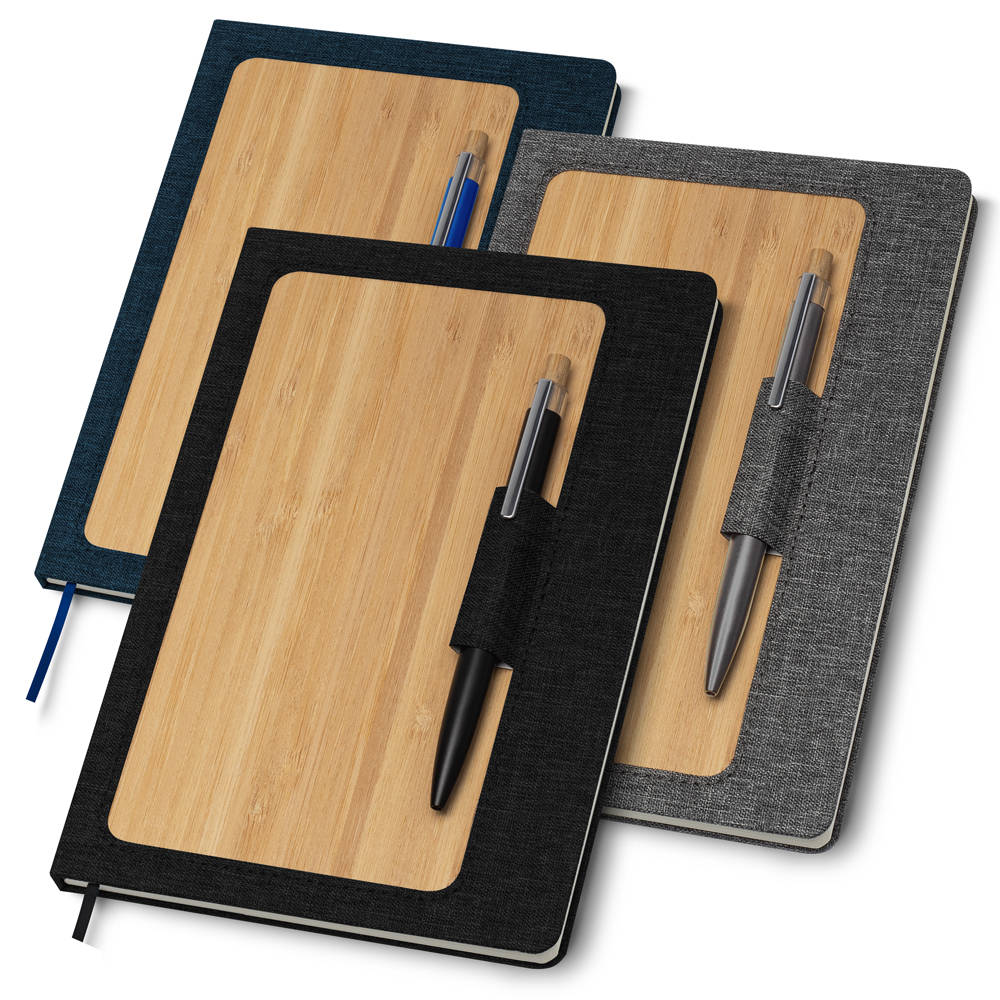   Caderno personalizado com capa em RPET e Bambu