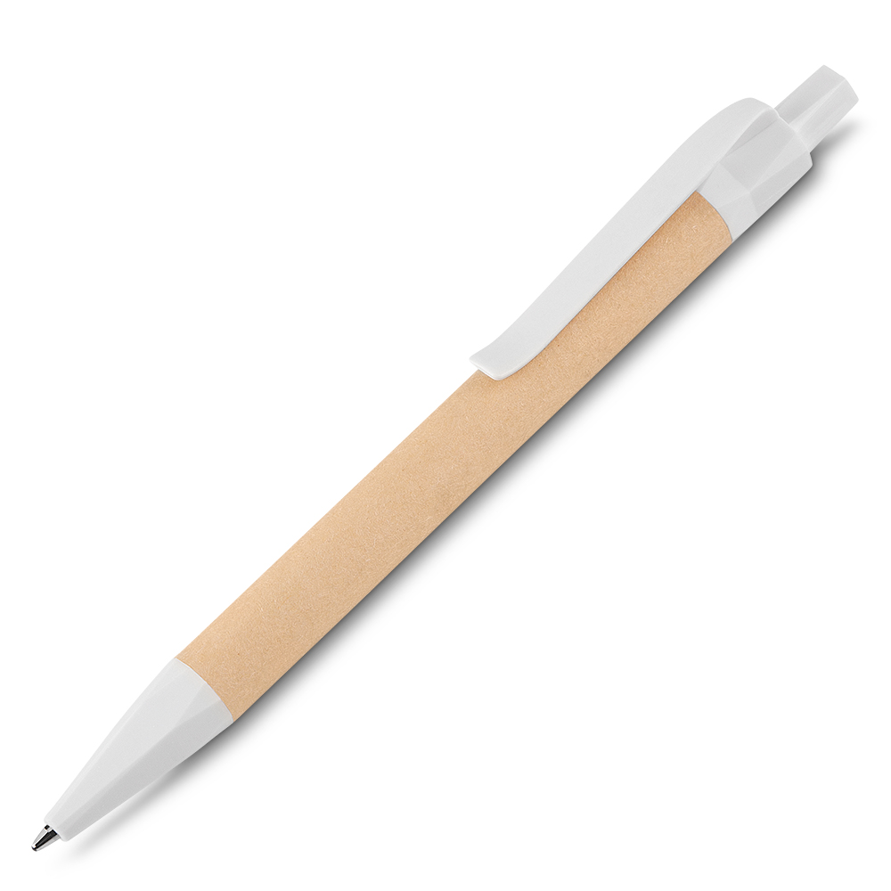 Caneta de papel kraft com detalhes em plástico