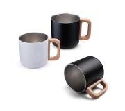   Caneca térmica com alça em madeira
