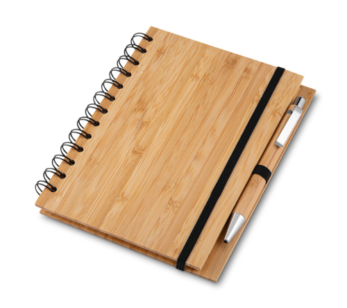 Brinde caderno ecológico em bambu com caneta personalizado FBCP-00390