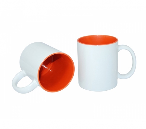 Brinde caneca em cerâmica personalizada interior laranja, FBCA-00340LR