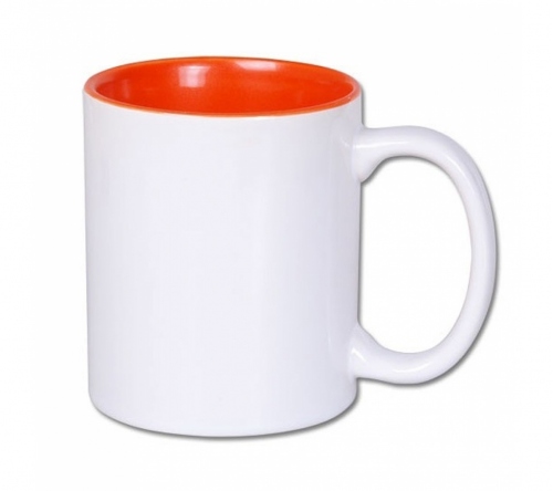 Brinde caneca em cerâmica personalizada interior laranja, FBCA-00340LR