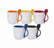 Cozinha e afins Canecas personalizadas Brinde caneca de cerâmica branca com colher e interior colorido FBCA-051120