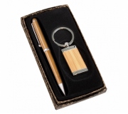   Brinde conjunto executivo caneta e chaveiro em bambu personalizado FBCE-51333