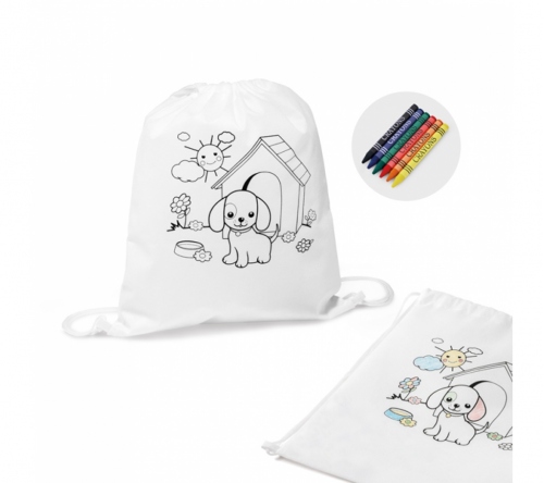 Brinde mochila tipo saco para colorir