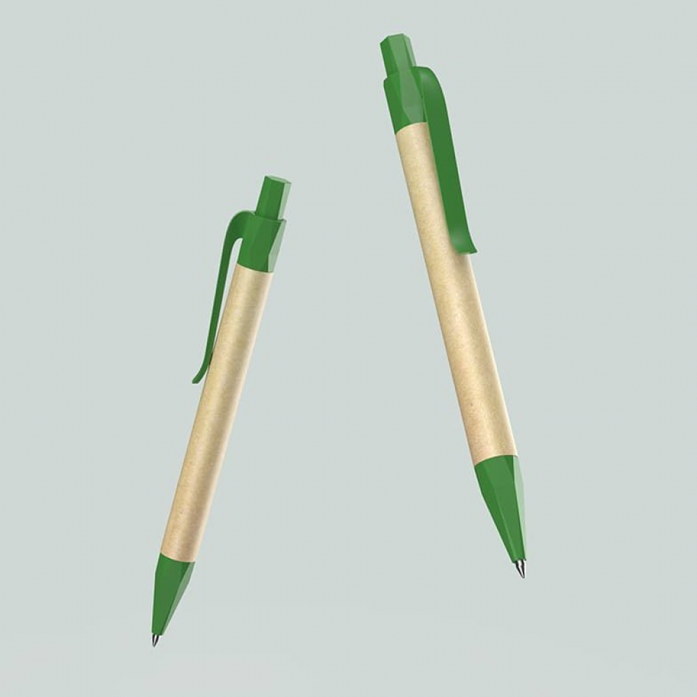 Caneta de papel kraft com detalhes em plástico