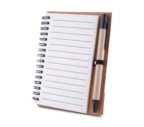 Kit Escritório Caderno capa de papelão reciclado com caneta