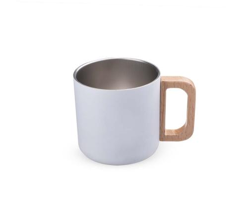 Caneca térmica com alça em madeira