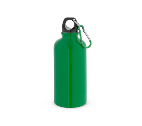Garrafa Squeeze esportiva em aço inox, de parede simples e acabamento brilhante com mosquetão 560 mL