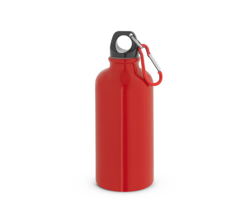 Garrafa Squeeze esportiva em aço inox, de parede simples e acabamento brilhante com mosquetão 560 mL
