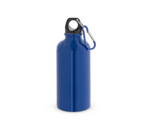 Garrafa Squeeze esportiva em aço inox, de parede simples e acabamento brilhante com mosquetão 560 mL