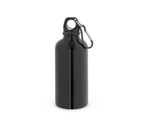 Garrafa Squeeze esportiva em aço inox, de parede simples e acabamento brilhante com mosquetão 560 mL