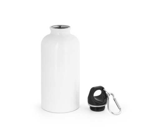 Garrafa Squeeze esportiva em aço inox, de parede simples e acabamento brilhante com mosquetão 560 mL