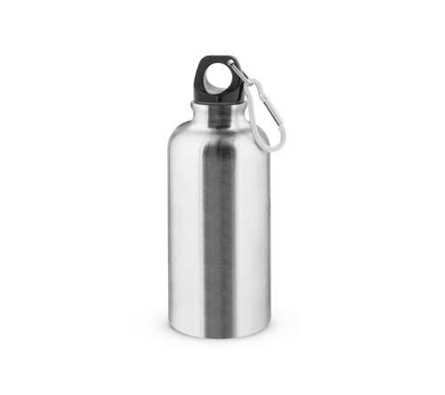 Garrafa Squeeze esportiva em aço inox, de parede simples e acabamento brilhante com mosquetão 560 mL