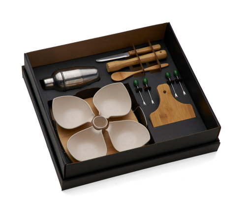 Kit para Caipirinha com Petisqueira em Bambu - 15 Pçs
