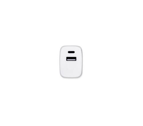 Adaptador de corrente com porta USB-A 18W e USB-C 20W em ABS 100% reciclado