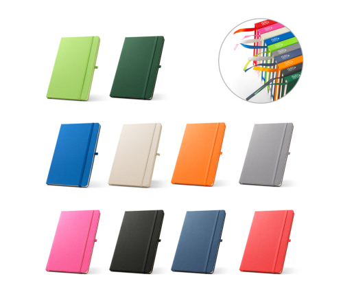 Bloco moleskine A5 de capa dura em poliéster 100% reciclado (100% rPET) 80 folhas pautadas  143 x 211 mm