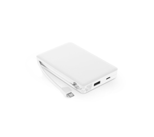 Bateria portátil em ABS 100% reciclado, com cabo integrado e capacidade de 10'000 mAh