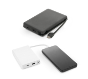   Bateria portátil em ABS 100% reciclado, com cabo integrado e capacidade de 10'000 mAh