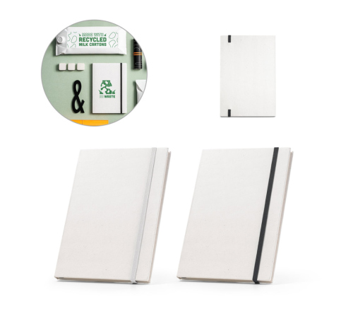 Bloco A5 produzido através de pacotes de leite reciclados 145 x 210 mm