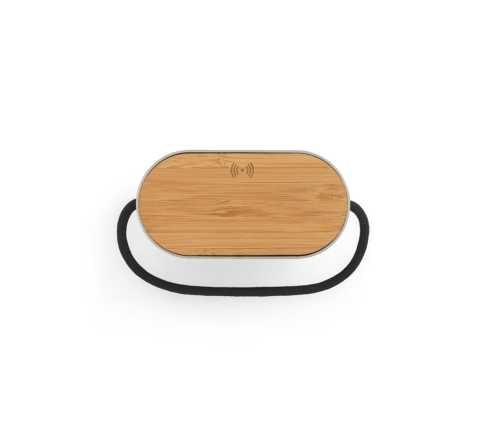 Caixa de som de 15W com carregador wireless super-rápido 15W e 2h de autonomia em bambu e PET 100% reciclado
