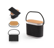   Caixa de som de 15W com carregador wireless super-rápido 15W e 2h de autonomia em bambu e PET 100% reciclado