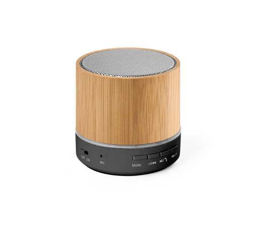 Caixa de som portátil com microfone, em bambu e ABS 100% reciclado 400 mAH