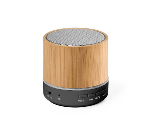 Caixa de som portátil com microfone, em bambu e ABS 100% reciclado 400 mAH