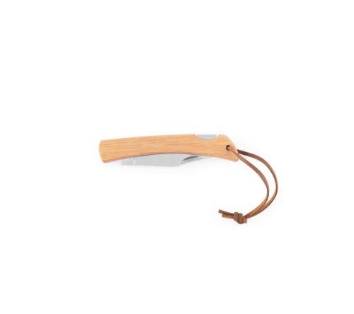 Canivete com lâmina metálica em aço inox e cabo em bambu