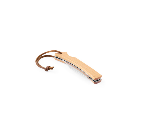 Canivete com lâmina metálica em aço inox e cabo em bambu