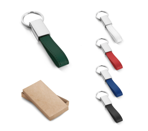 Chaveiro executivo em couro sintético e metal